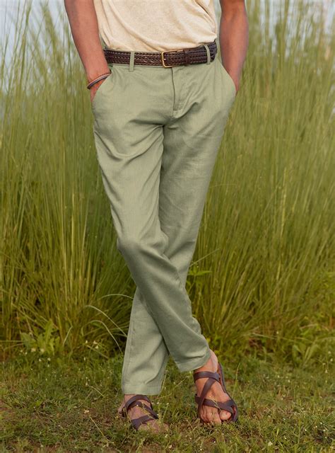 Buy Sage Linen Chino | Casual Green Chambray Bottomwear for Men Online ...