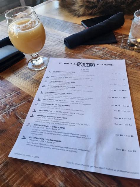 Exeter Brewing Co. Kitchen + Taproom Menu - Updated November 2025
