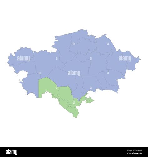 High quality political map of Kazakhstan and Uzbekistan with borders of the regions or provinces ...