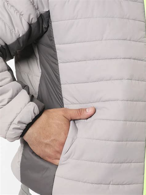 Men Plus Size Light Grey Puffer Jacket With Contrast Zipper (3XL - 6XL ...