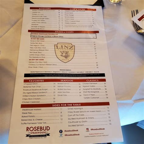 Menu at Rosebud Steakhouse Centennial Village, Munster