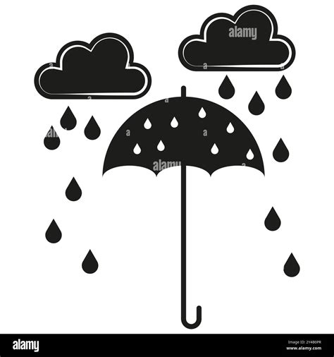 Umbrella with raindrops. Black rain clouds icon. Minimalist rainy ...