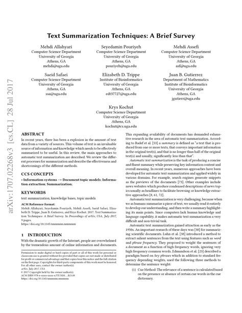 Text Summarization Techniques: A Brief Survey Text Summarization Examples 的图像结果