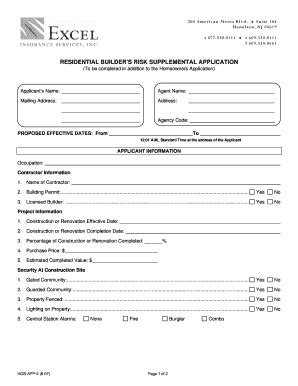 Fillable Online Builder s Risk Supplemental Application. HOS-APP-2 (6 ...