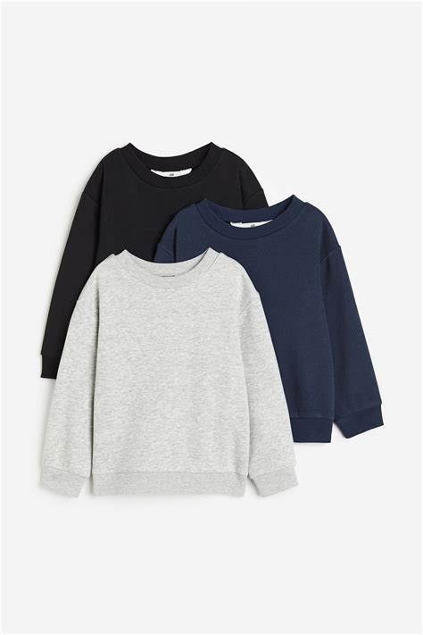 3-Pack Brushed-Inside Sweatshirts - Gray melange/navy blue - Kids | H&M US