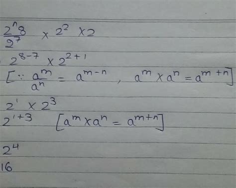 Find the value of: (2 ^8÷2^7 ) x (2^2 x 2) - Brainly.in