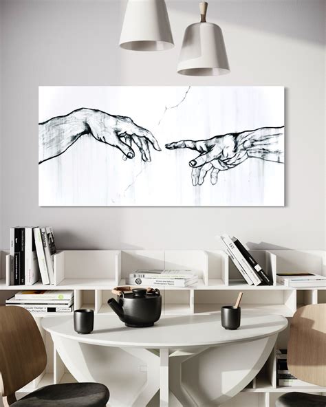 Michelangelo, Hands of God and Adam, Painting on Canvas 24x48 Inch , the Creation of Adam ...