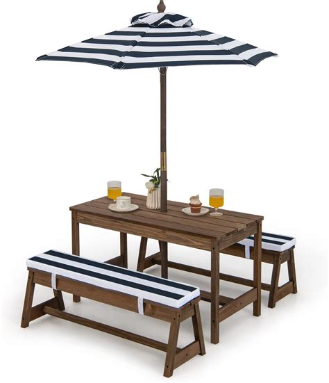Amazon.com: Nitial 4 Pcs Kids Outdoor Wooden Table Bench Set w/Cushion ...