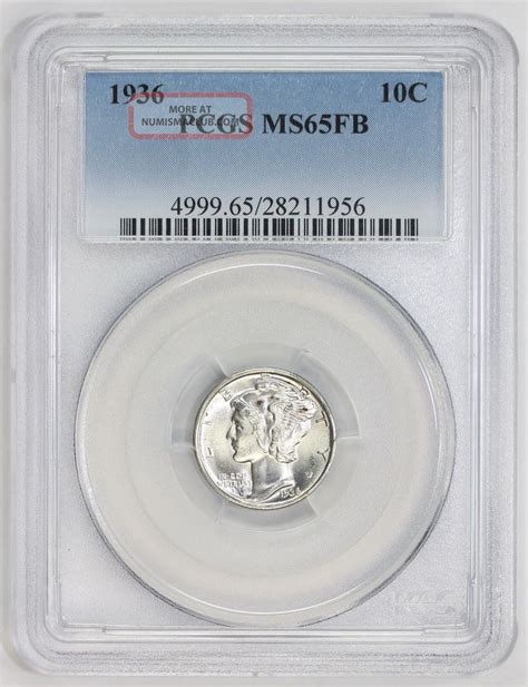 1936 Silver Mercury Dime Ms 65 Fb Pcgs (1956)