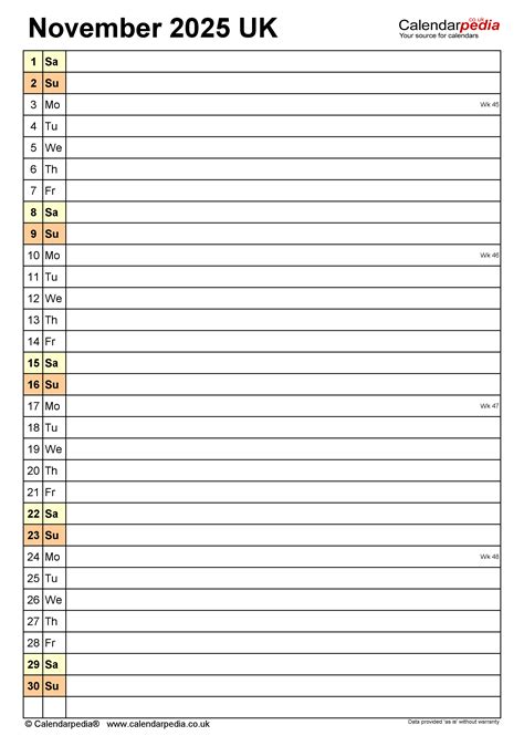 Calendar November 2025 UK with PDF, Excel and Word templates