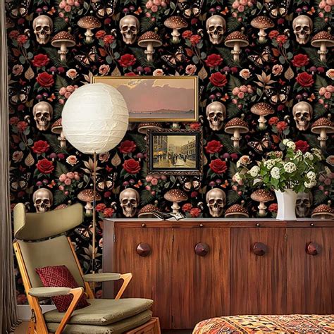 1 Roll Gothic Dark Romance Self-Adhesive Wallpaper, Black Background ...