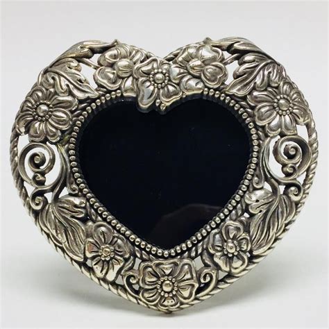 Brighton Valentine Heart Shaped Floral Table Top Metal Picture Frame Glass Front | eBay | Metal ...