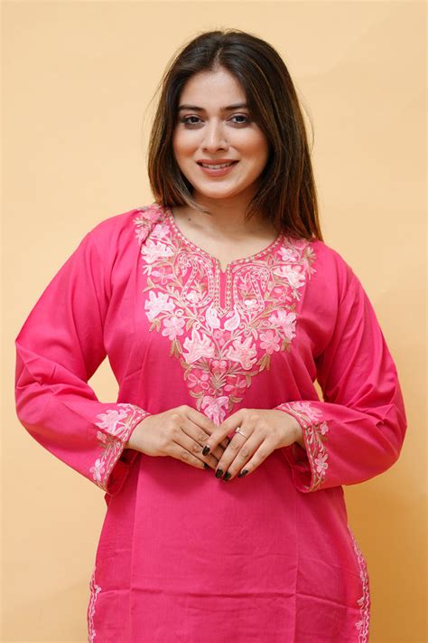 Kashmiri Cotton Kurtis| Aari Work Embroidered Kurti | Multicolor Kurta