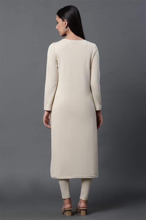 Buy Ecru Zari Embroidered Ethnic Winter Kurta Online for Woman | Shop ...