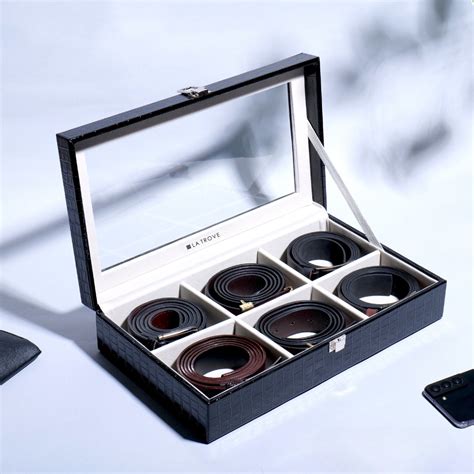 Premium 6 Slot Belt Box with Glass Lid – Sleek Organizer | La Trove