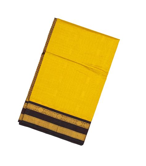 Mustard Handloom Korvai Silk Cotton Saree With Checks & Contrast Zari ...