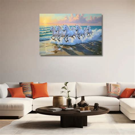 White Seven Horses Painting on Canvas for living room as per Vastu Sha ...