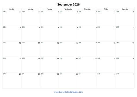 September 2026 Day Number Of The Year Calendar | Custom Calendar Maker
