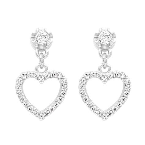 Zarkan Love Heart Silver Drop Studs