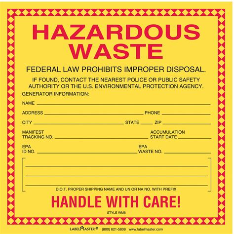 LABELMASTER, 6 in x 6 in, 6 in Label Wd, Waste Label - 51ZW10|WM8 ...