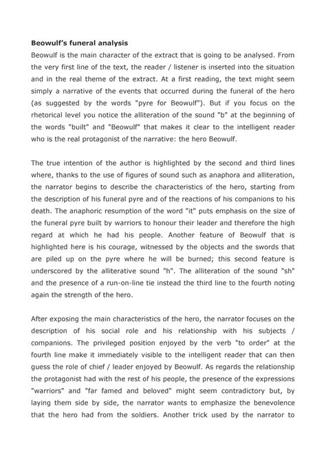 Beowulf - main features - Beowulf’s funeral analysis Beowulf is the ...