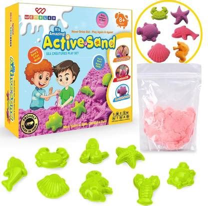 Wembley Active Sand Art Craft Kit Shape Kinetic Sand With Moulds 8 ...