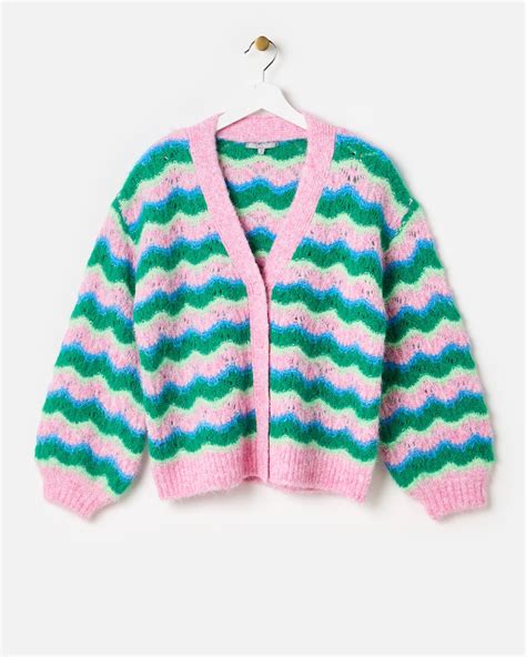 Pink & Green Wavy Stripe Knitted Cardigan | Oliver Bonas