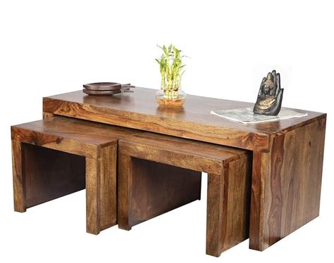 Ikiriya Solid Wood Coffee Table/Center Table with 2 Stool (CTW05 ...