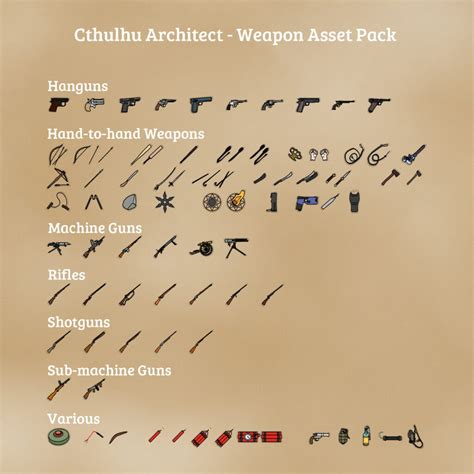 Weapons Asset Pack Asset Pack | Cthulhu Architect