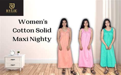 Buy Rylie Nighties Women's Cotton Hosiery Sleeveless Maxi Nighty Slips ...