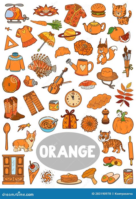 Set of Orange Color Objects. Visual Dictionary for Children about the ...