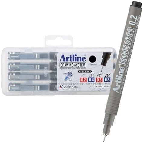 Artline Drawing System Pen Black Ink Assorted Pack Of 4 (0.2,0.4,0.6,0. ...