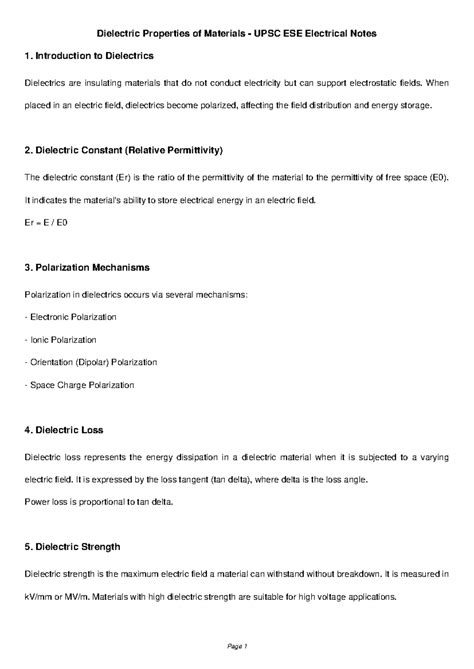 Dielectric Properties of Materials - UPSC ESE Electrical Notes - Studocu