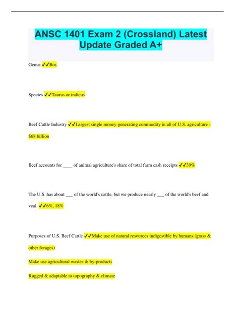 ANSC 1401 Exam 2 (Crossland) Latest Update Graded A+ - ANSC 1401 ...