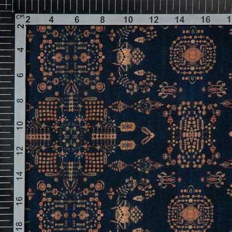 Navy Blue Ethnic Digital Print Rayon Fabric – Fabcurate