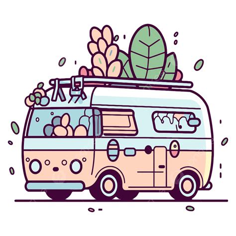 Cute Sticker Of Camper Van Pastel Color Vector, Cute Clipart, Van ...
