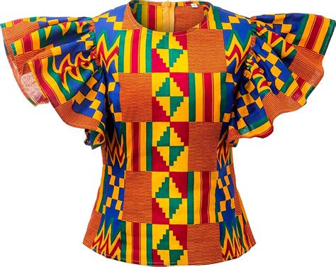 Buy SHENBOLEN Women Kente Print Shirt African Tradition Top Online at ...