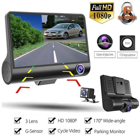 Buy BBIER 1080P HD 4'' Dual Front Rear Dash Cam, DVR Camera Car Video ...