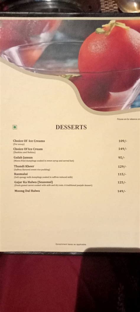 Menu at Pind Balluchi, Gorakhpur