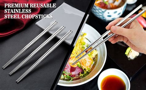 Buy Zeinwap Metal Chopsticks Reusable Chop Sticks 5 Pairs with Non-Slip ...