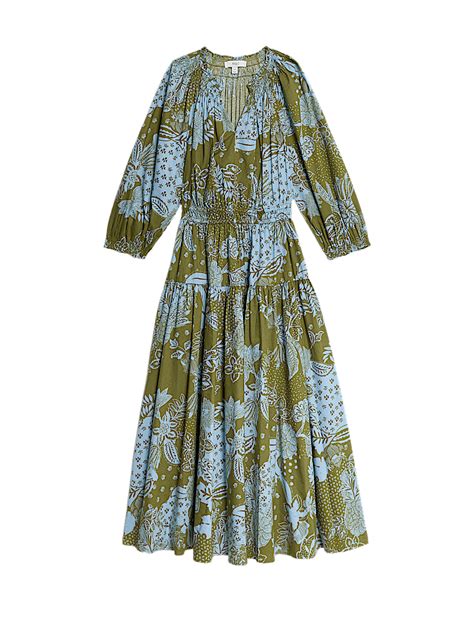 Buy Pure Cotton Printed V-Neck Midi Waisted Dress at Marks & Spencer