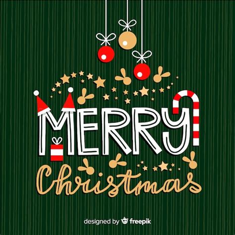 Merry christmas lettering with decorations | Free Vector