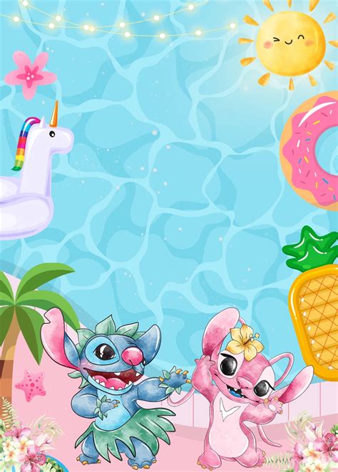 Copia de stitch and angel pool party invitation – Artofit