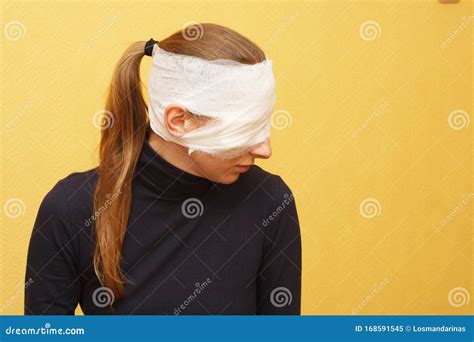 Eye Injury Emergency First Aid Medical Fixing Bandage Stock Image ...