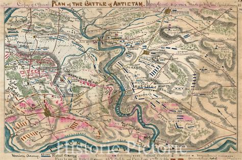 Historic 1862 Map - Plan of The Battle of Antietam, Maryland. Sept 1862 ...