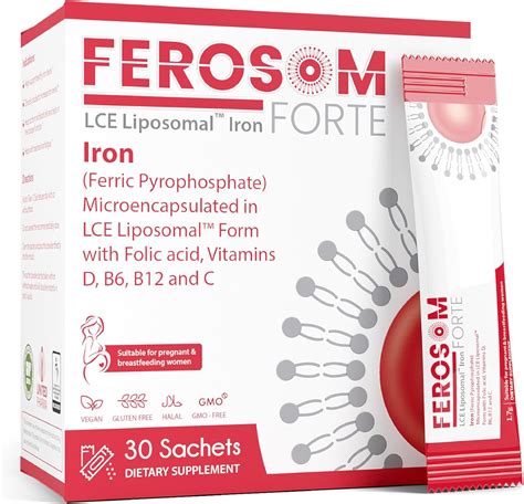 Amazon.com: Ferosom Forte LCE Liposomal Iron Powder – 21mg Elemental Iron with Vitamins B12, B6 ...