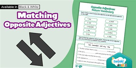 Matching Opposite Adjectives Worksheet