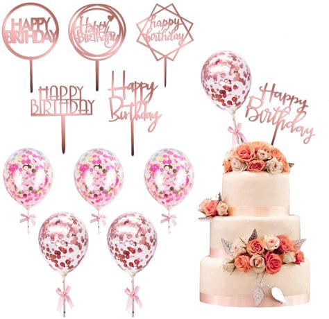 Buy kortes 12 Pack Rose Gold Birthday Cake Topper Set, 6 Pattens ...