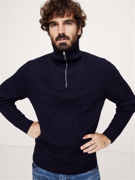 Ribbed Merino Half-Zip Sweater | Banana Republic
