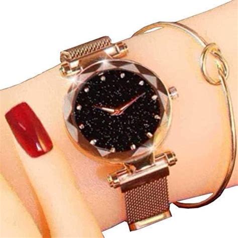 The Shopoholic Black Round Diamond Dial with Latest Generation Rosegold ...